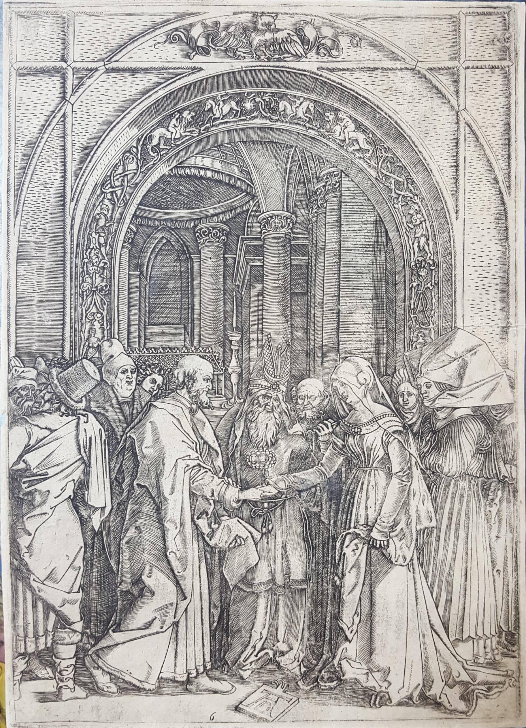 Marcantonio Raimondi Figurative Print - The Betrothal of the Virgin
