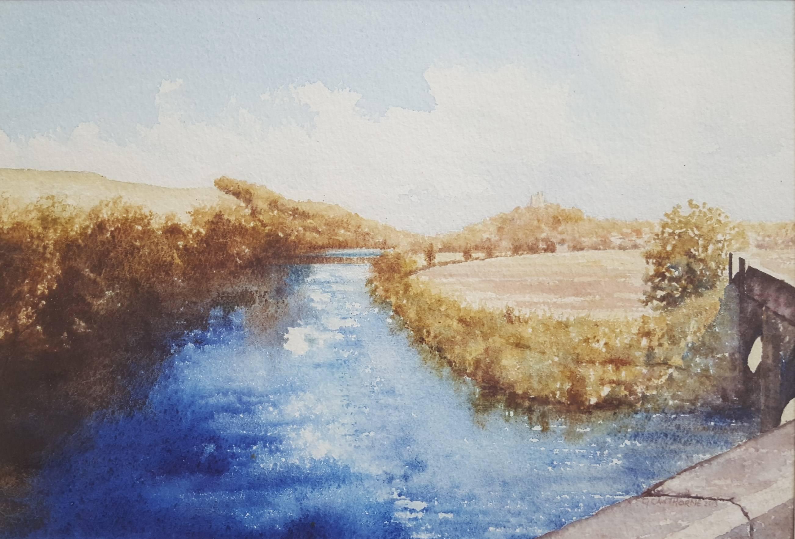 Gillie Cawthorne Landscape Art - River Tweed at Norham, Fully Framed