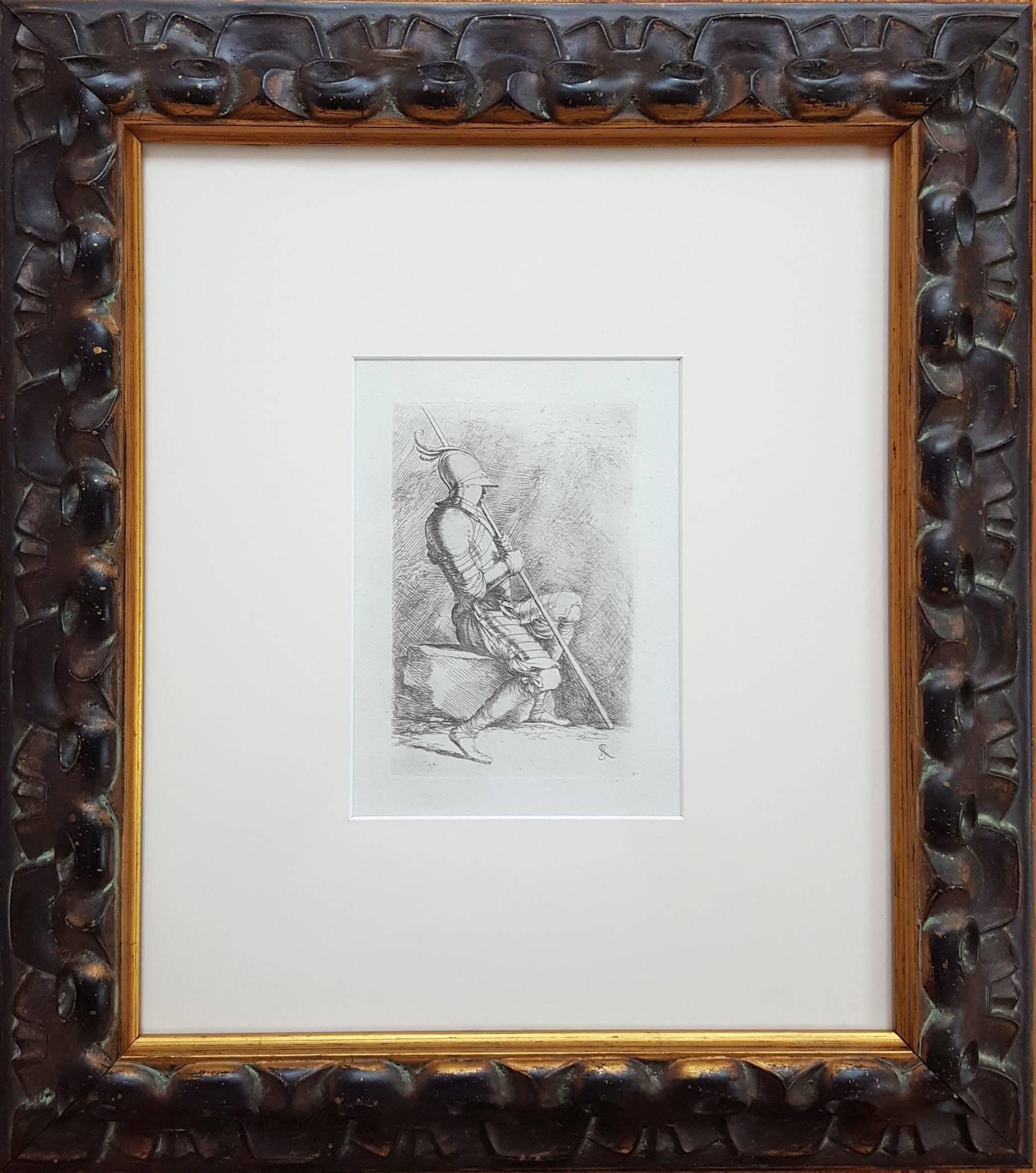 Seated Soldier Framed - Print by Salvator Rosa