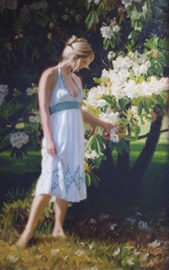 Vintage Summer Blooms /// Contemporary Figurative Dress Lady Flowers Landscape Garden 