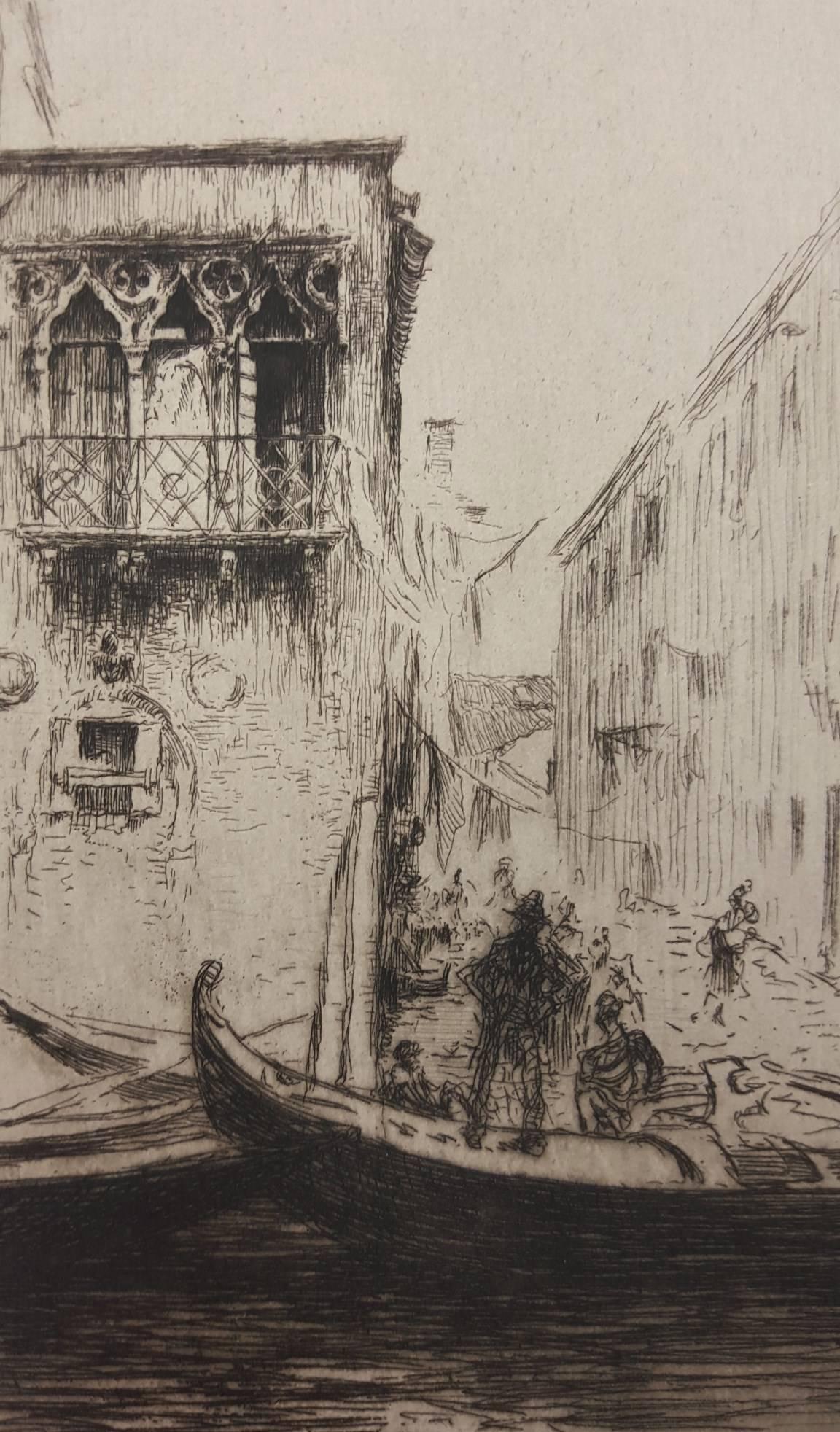 An original etching by French artist Edgar Chahine (1874-1947) titled "Rio ca Foscari, Venice", 1906. Signed in the plate lower left. Sheet size: 10.75" x 7". Image size: 8.75" x 5.75". Mint condition.

This etching