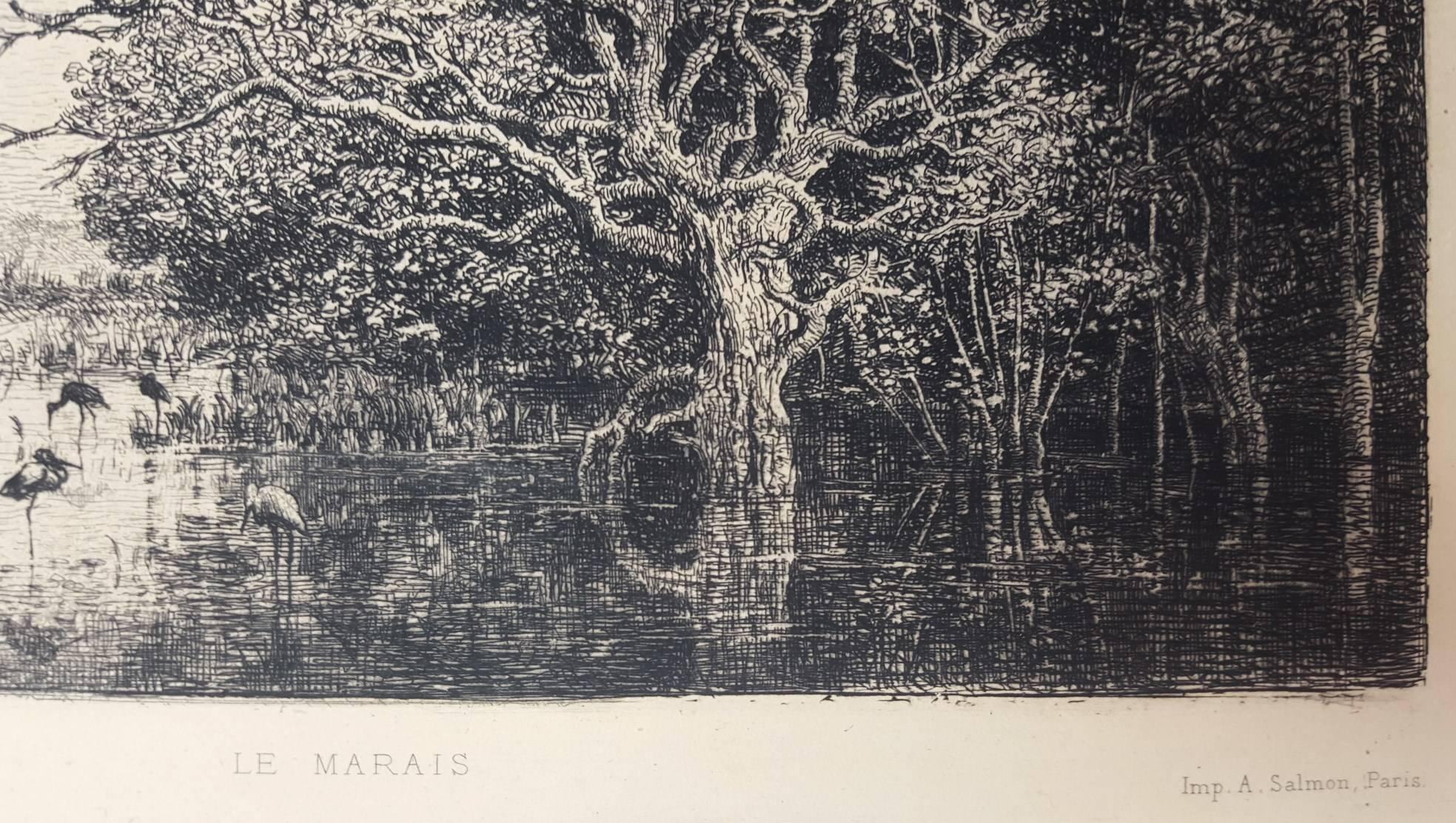 Le Marais (Aux Cigones) - Black Landscape Print by Charles François Daubigny