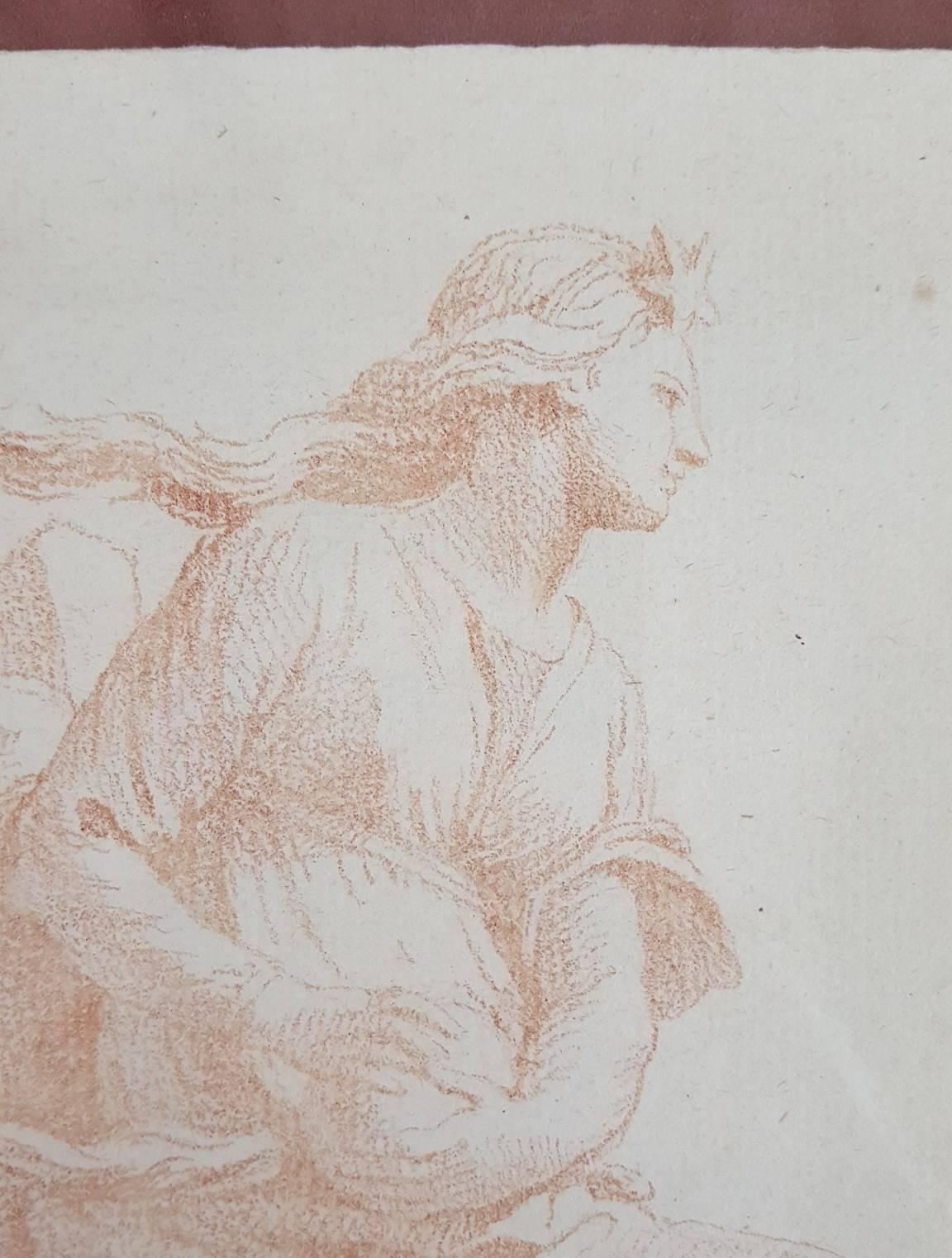 La Femme Muse /// Symbolisme allégorique Romantic Old Masters European Drawing - Gris Figurative Art par Unknown