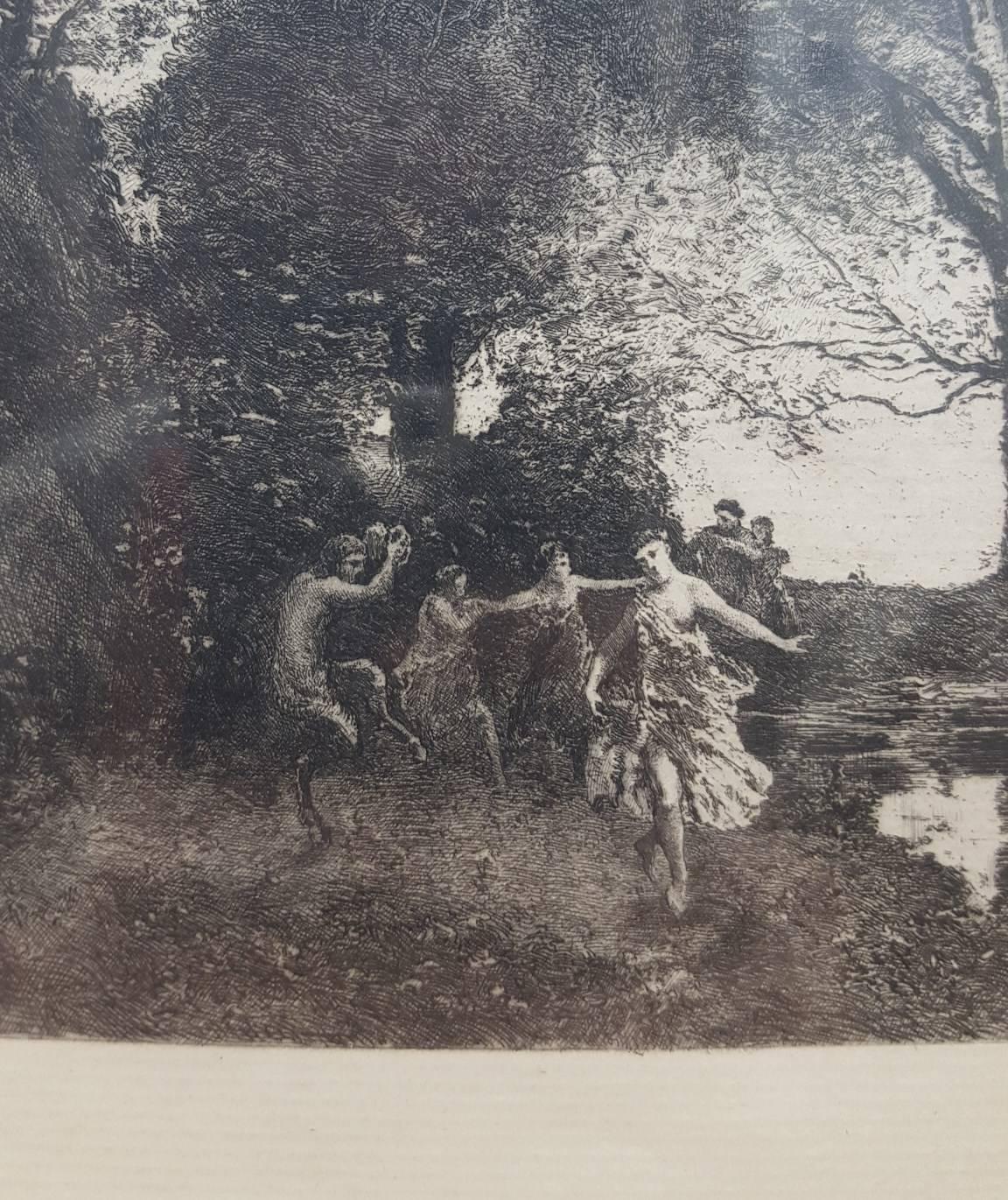 Nymphs and Fauns - Barbizon School Print by (after) Jean-Baptiste-Camille Corot