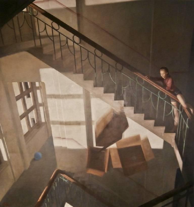 Jan Valentin Saether Interior Painting - Playing in the Stairwell
