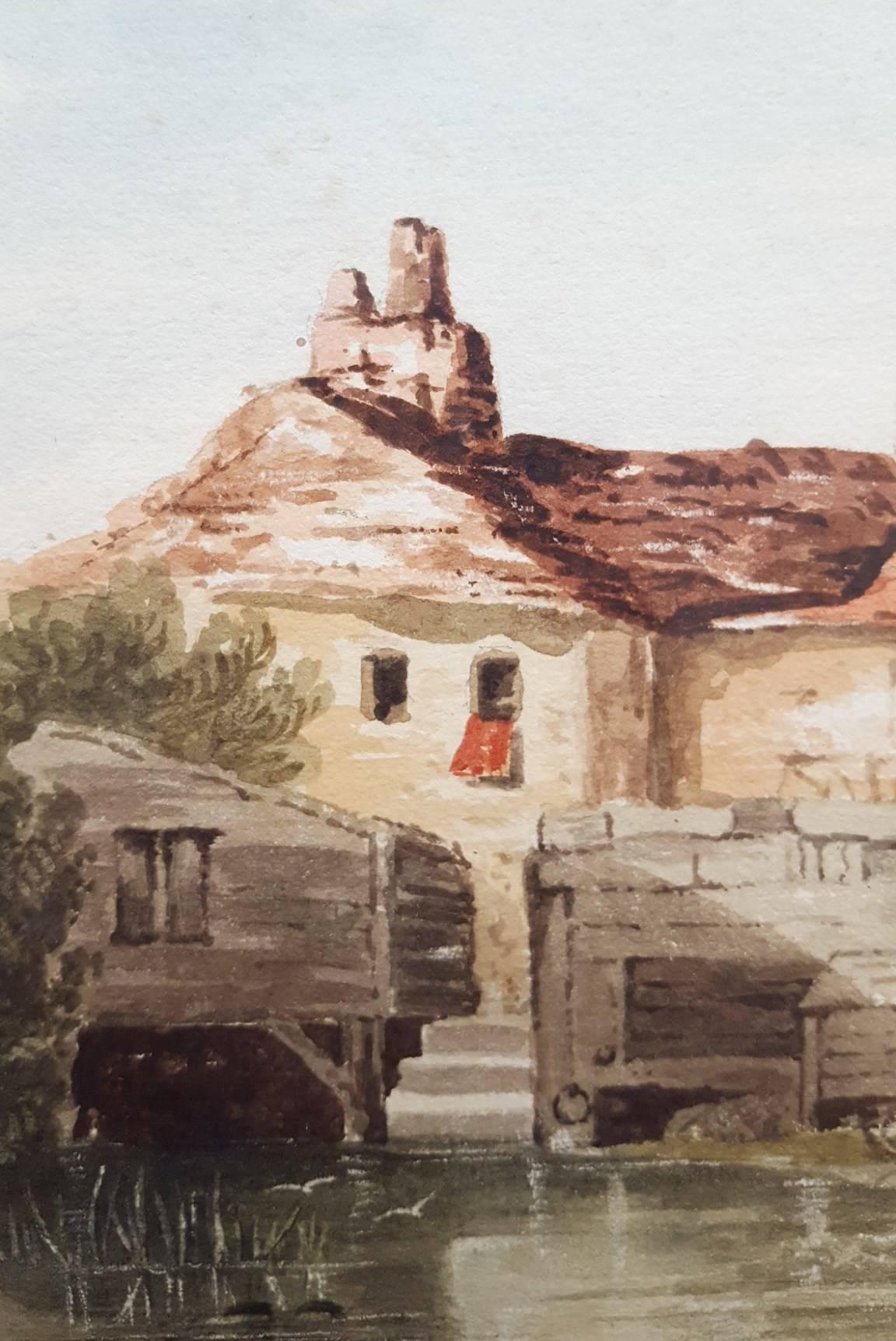 The Old Mill - Beige Landscape Art by Eliza Sharpe
