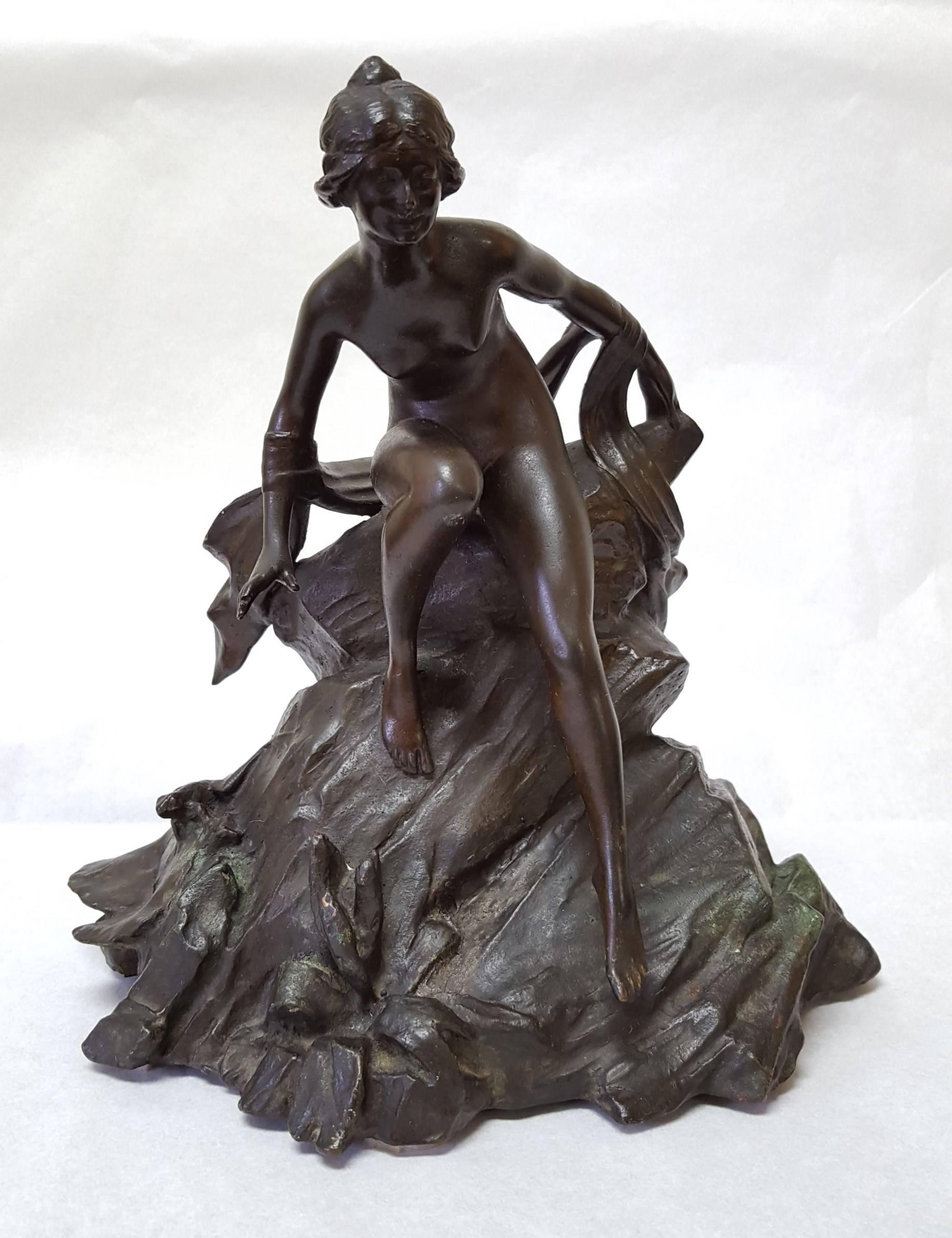 Unknown Nude Sculpture - "Water Nymph" Art Nouveau Bronze manner of Alphonse Mucha