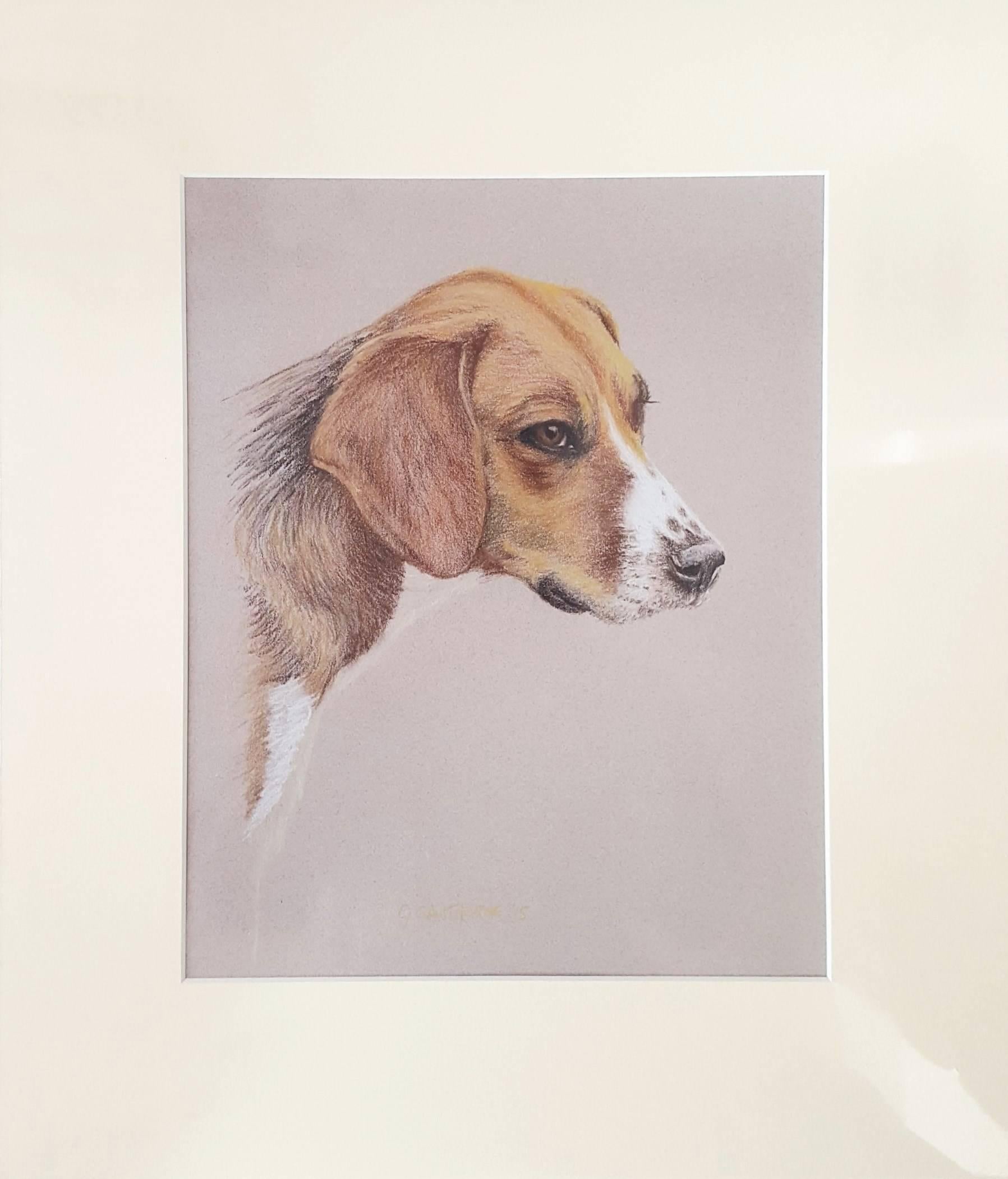 Patience /// Contemporary British Female Artist Watercolor Dog Animal Pet Art - Beige Animal Art by Gillie Cawthorne