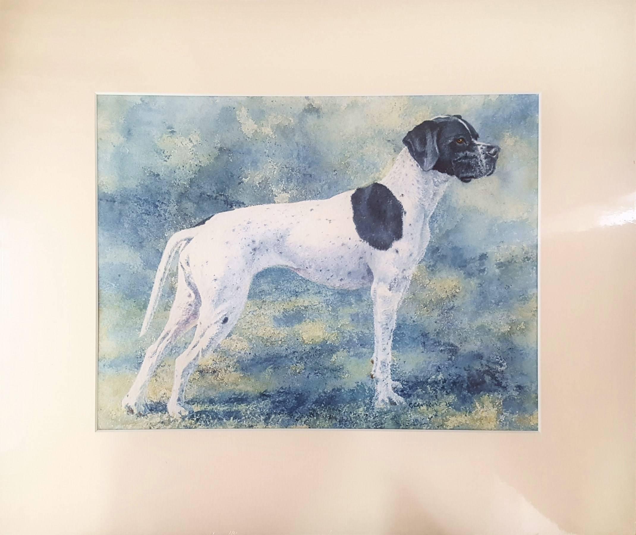 Off Duty /// Contemporary British Female Artist Watercolor Dog Animal Pet Art - Gray Animal Art by Gillie Cawthorne