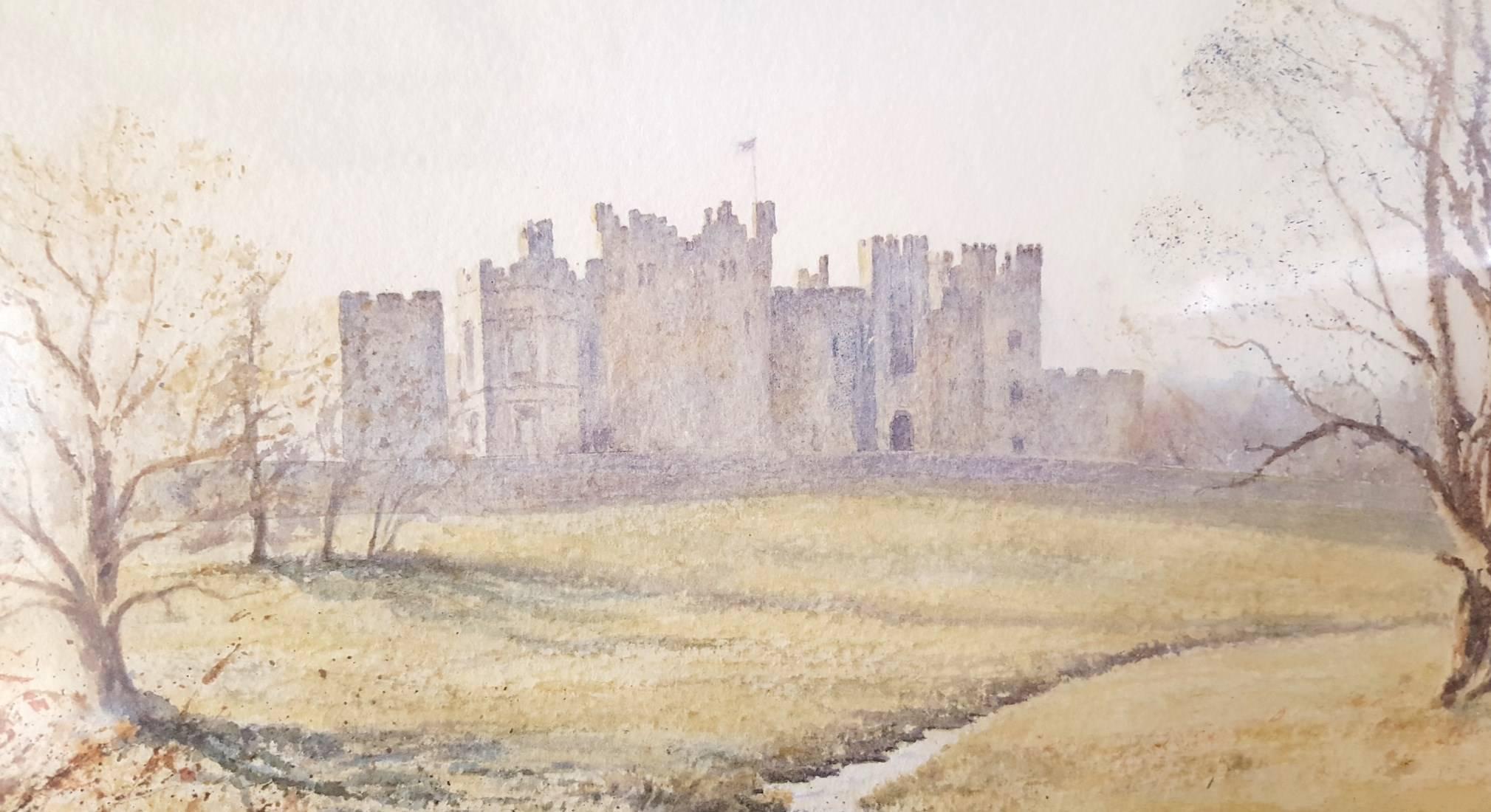 Raby Castle, Staindrop ///  Contemporary British Female Artist Watercolor Deer For Sale 2