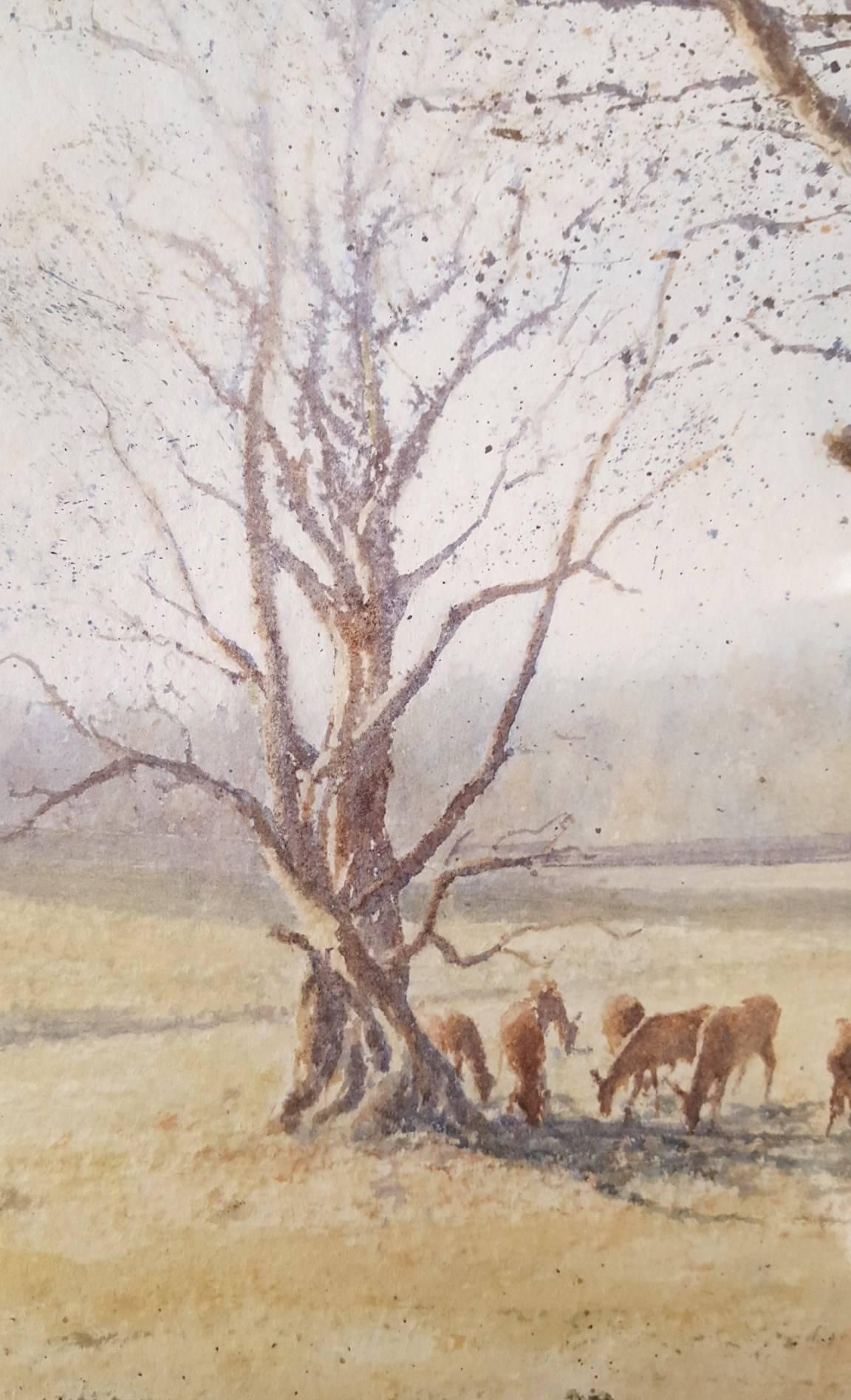 Raby Castle, Staindrop ///  Contemporary British Female Artist Watercolor Deer For Sale 4