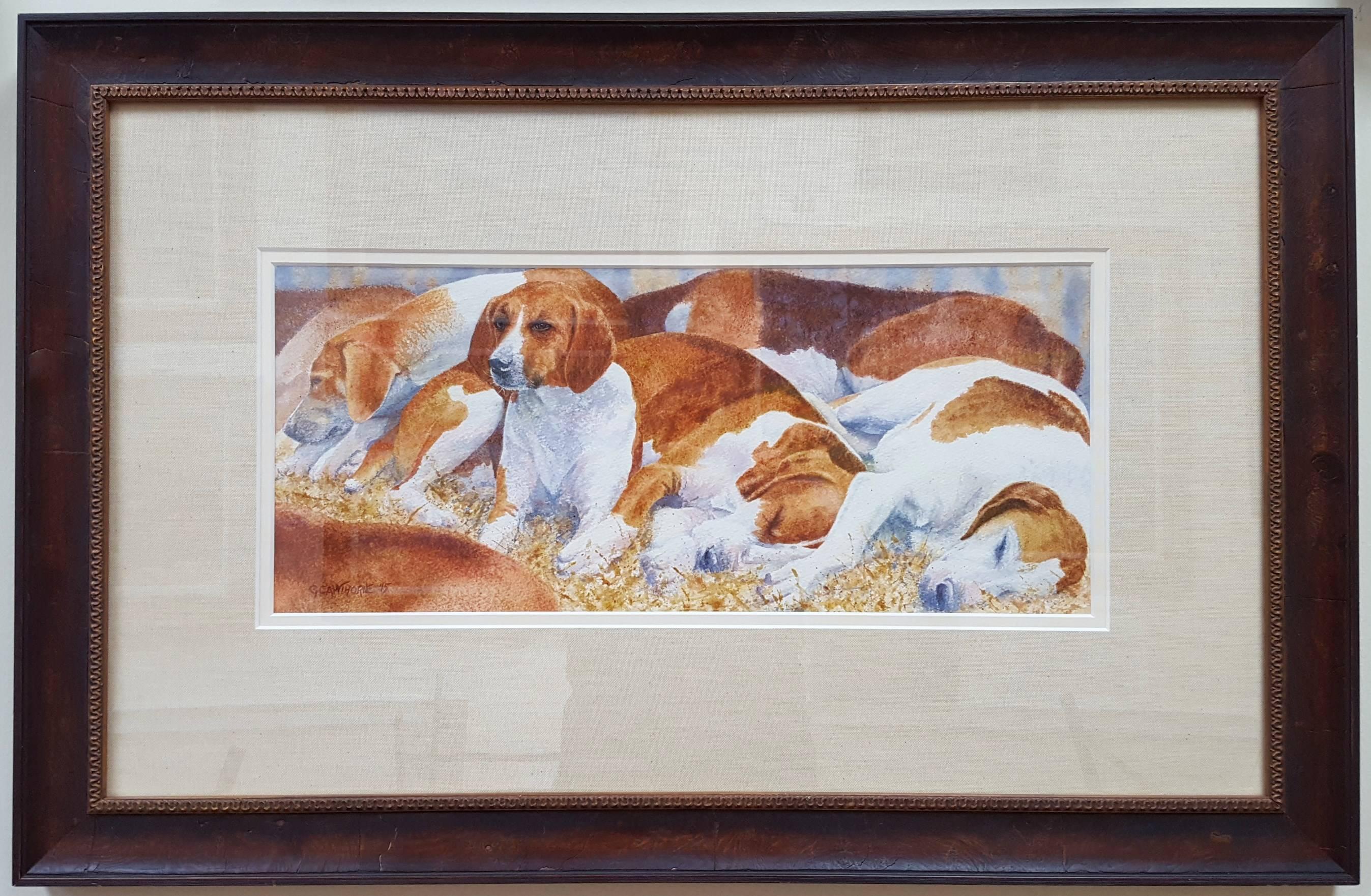 Sleeping Hounds /// Contemporary British Female Artist Watercolor Dog Animal Art For Sale 1