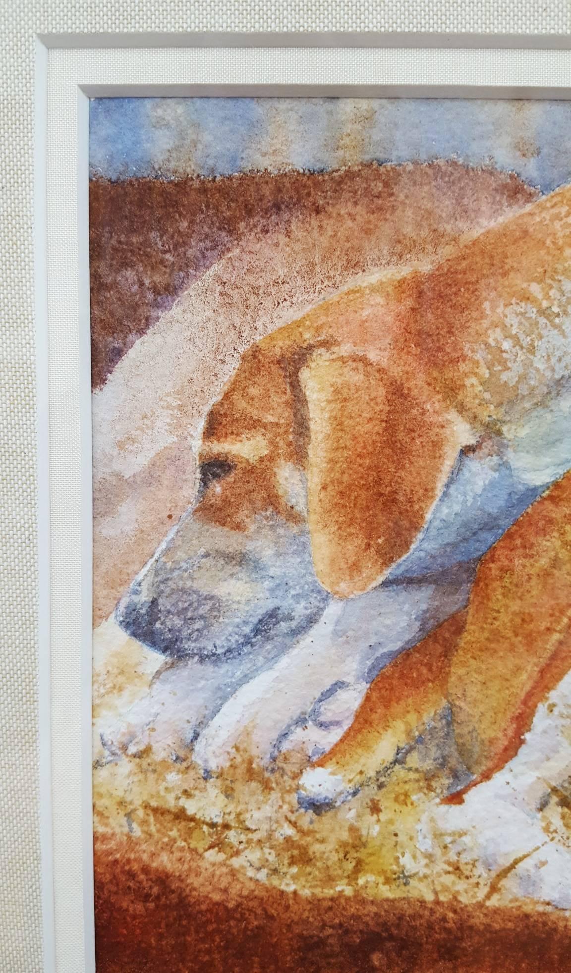 Sleeping Hounds /// Contemporary British Female Artist Watercolor Dog Animal Art For Sale 3