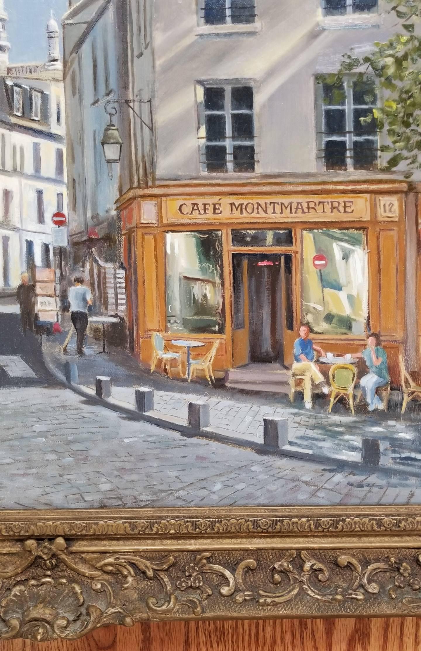 An original signed oil on canvas by English artist Christopher Stone (1933-) titled "Montmartre", 2015. Hand signed and dated lowerleft by Stone. This is a spectacular painting. Framed size: 25.5" x 29.5". Canvas size: 20" x