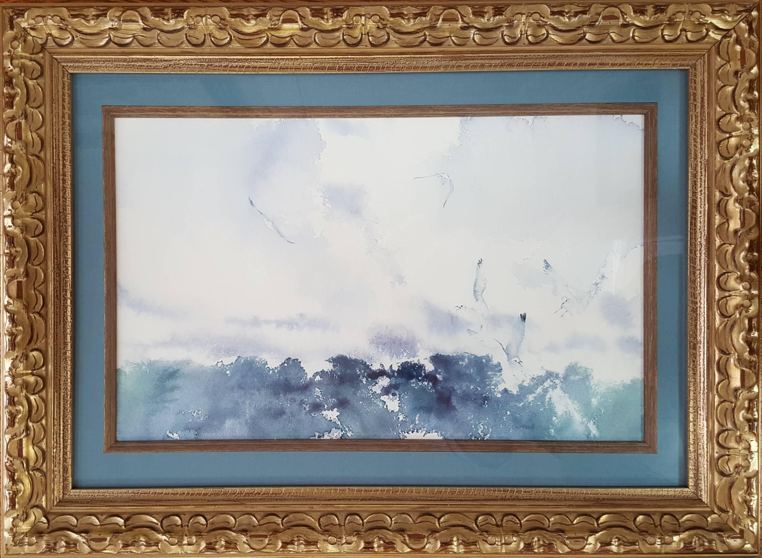 Flight of the Seagulls, Fully Framed. - Painting by Gillie Cawthorne