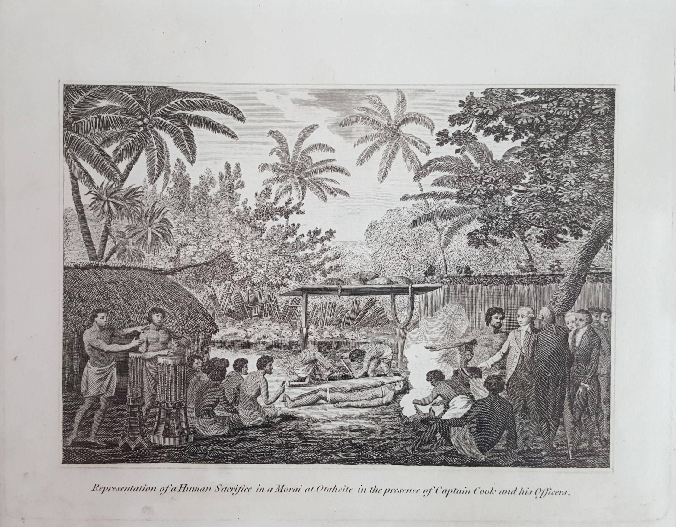 Representation of Human sacrifice with Captain Cook - Victorian Print by John Webber