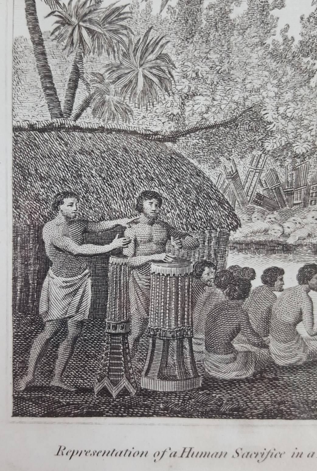 Representation of Human sacrifice with Captain Cook - Gray Figurative Print by John Webber