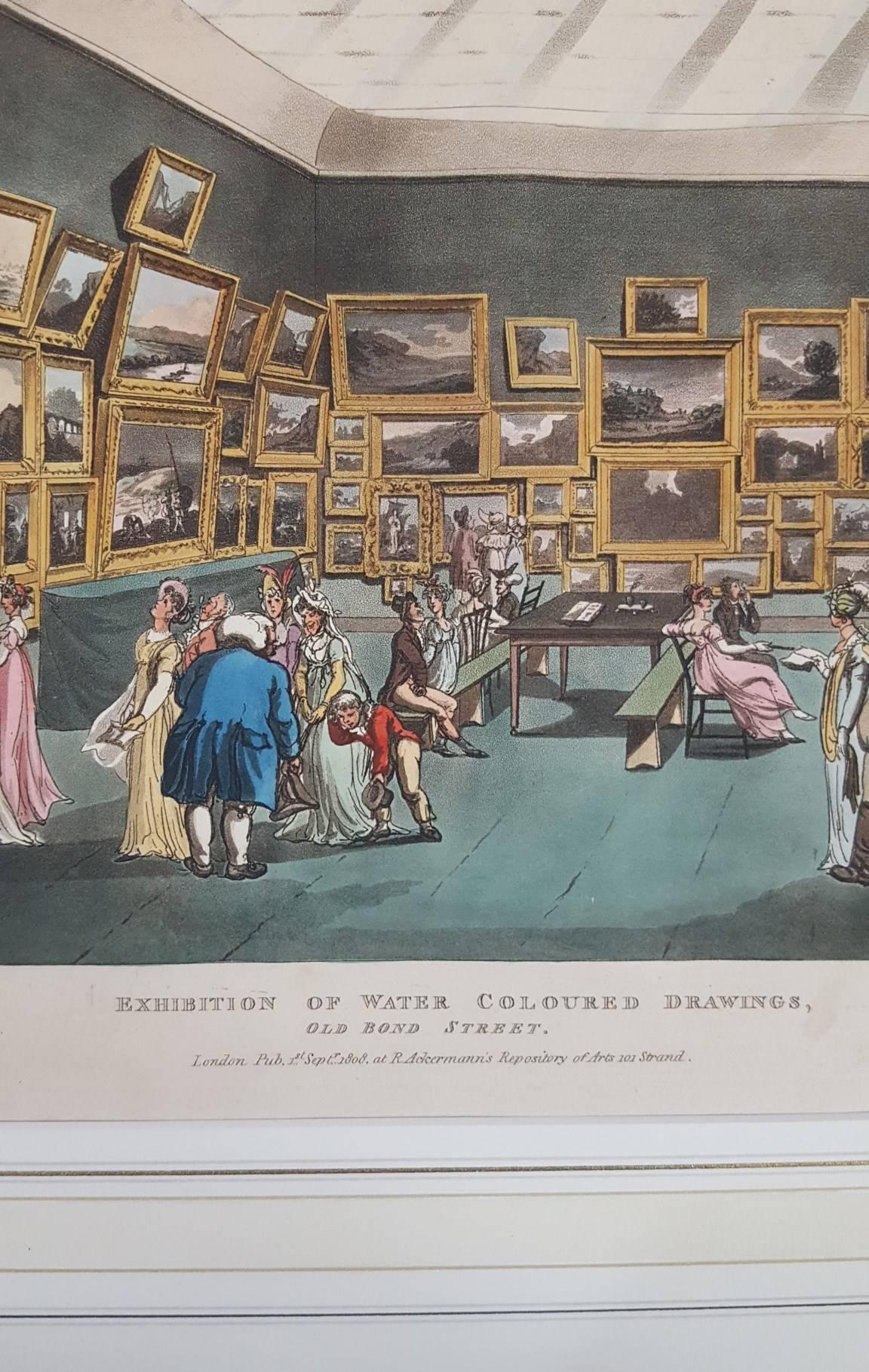 Exhibition of Water Coloured Drawings, Old Bond Street - Victorian Print by Thomas Rowlandson