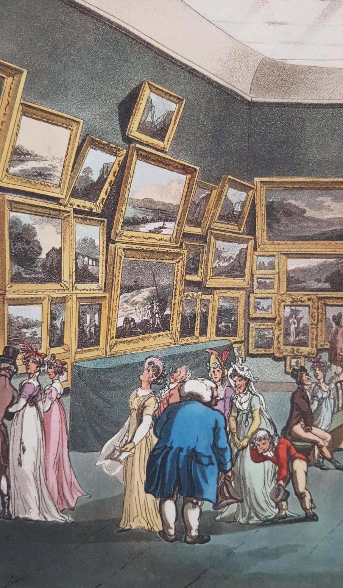 Exhibition of Water Coloured Drawings, Old Bond Street - Gray Interior Print by Thomas Rowlandson