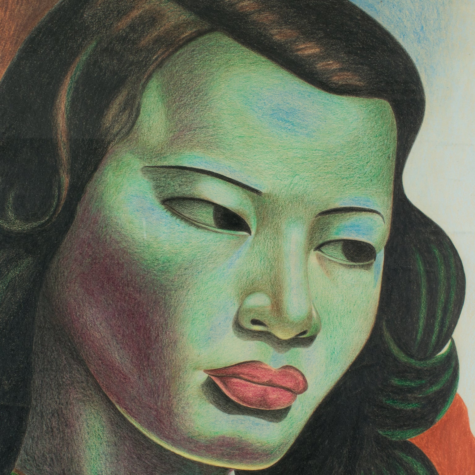 F H Koning After Vladimir Tretchikoff The Green Lady Pastel
