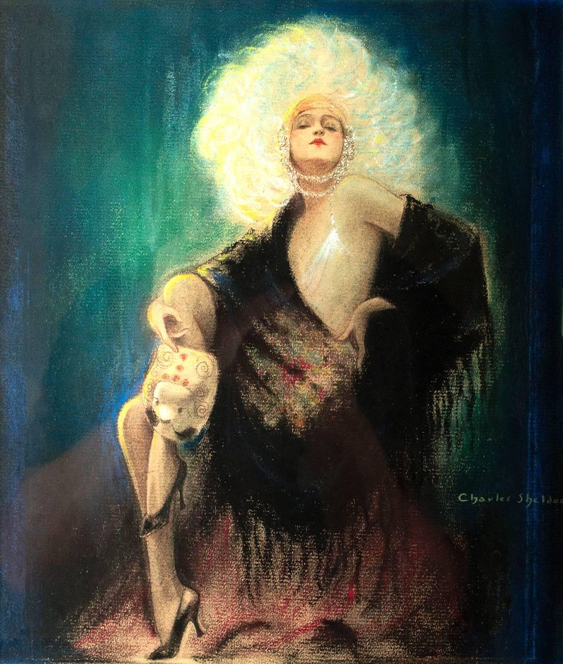 Charles Sheldon Portrait Painting - Costumed Ziegfeld Follies Girl With Mask