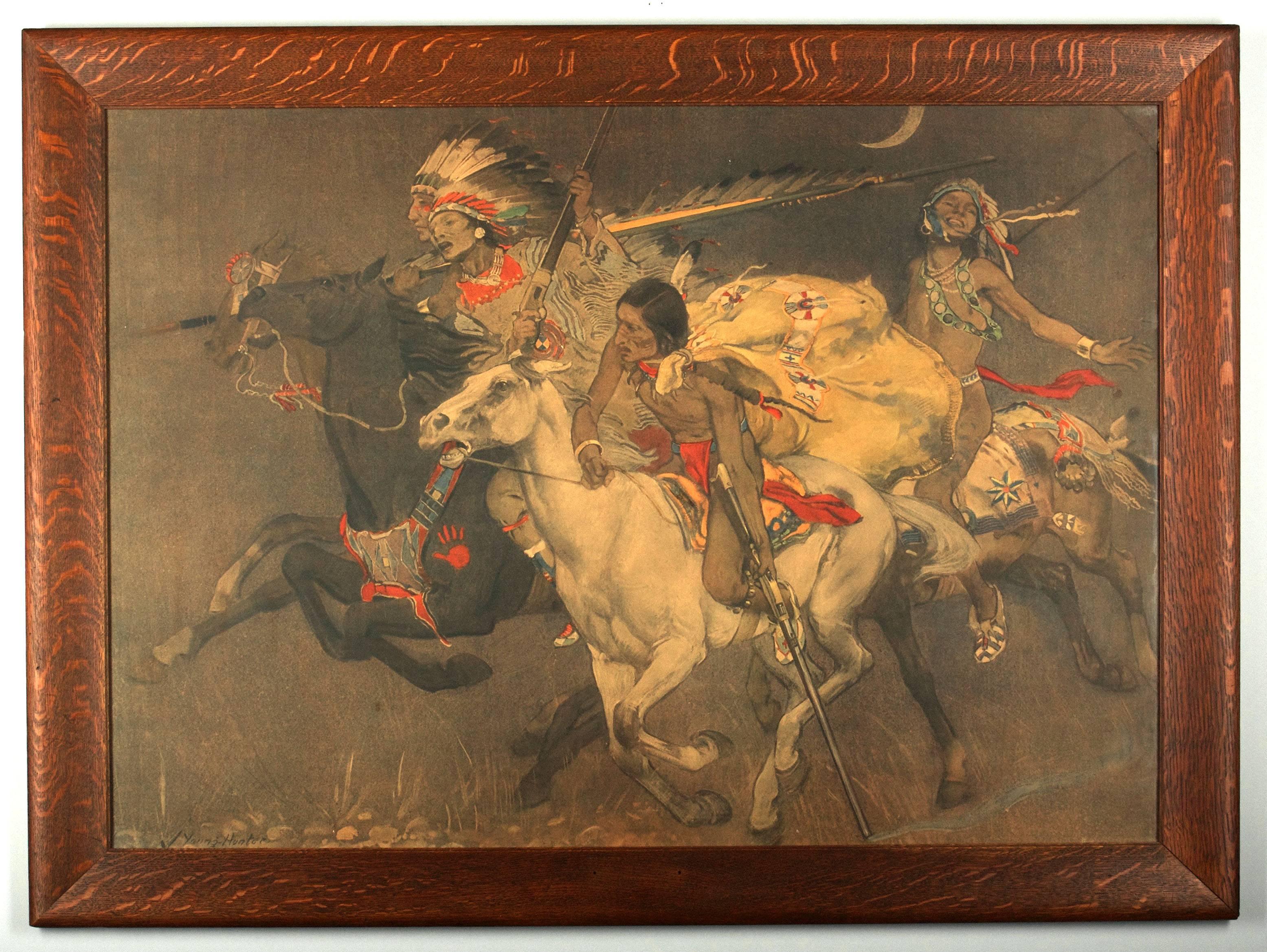 John Young Hunter Figurative Print - Native American Horseback Battle