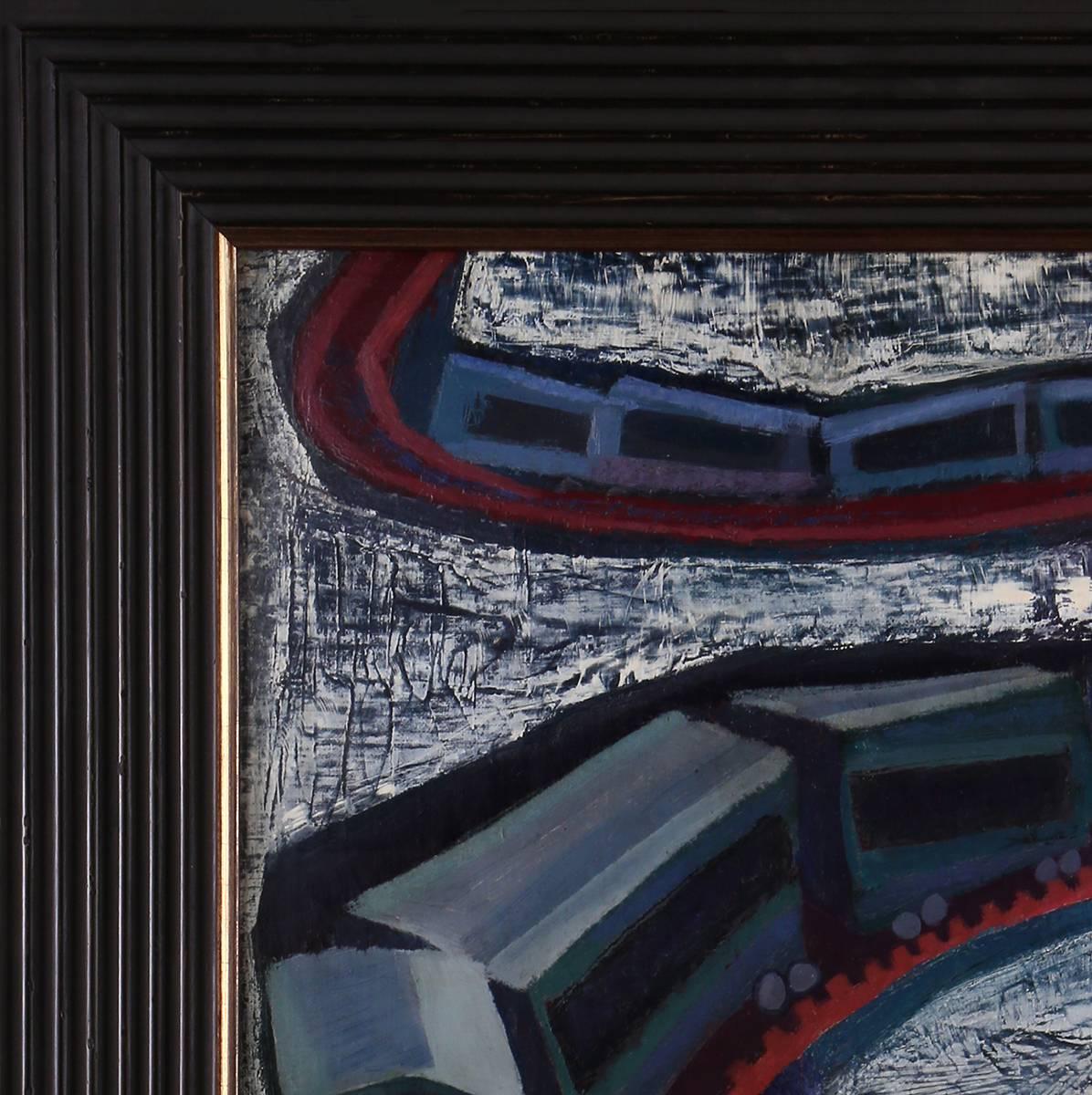 Runaway Train - Black Landscape Painting by Alfred Statler