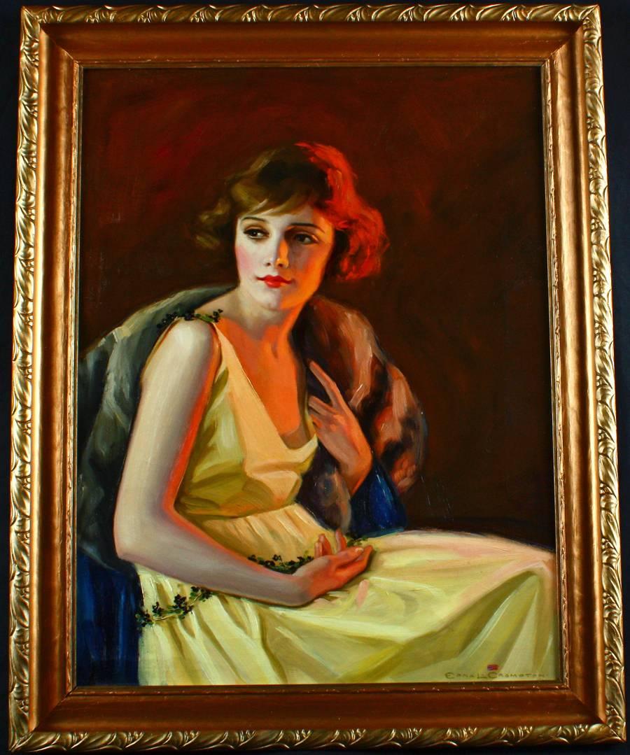 Edna Crompton Portrait Painting - The Yellow Flowered Gown