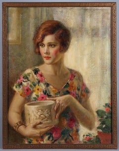 Demure Flapper Girl in Flowered Dress