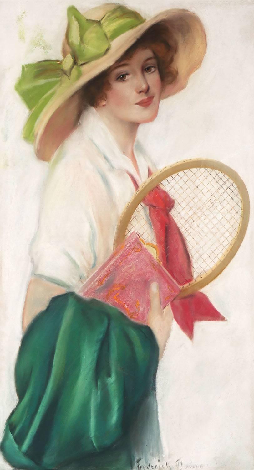 Breezy Co-Ed con racchetta da tennis - Painting Vittoriano di Frederick Duncan