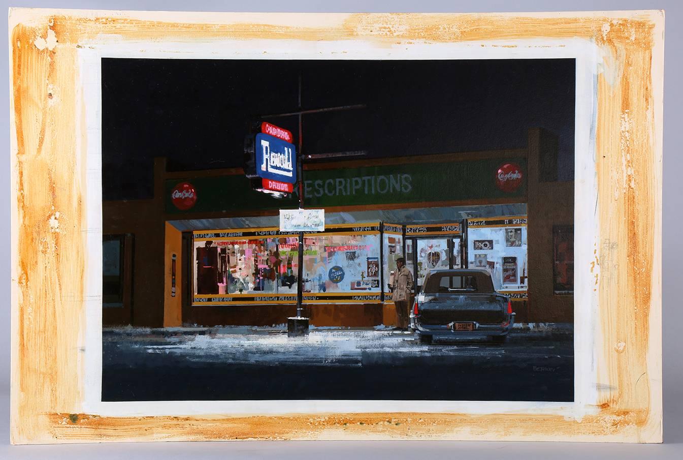 In this moody yet nostalgic casein-on-board illustration painting, the artist John Berkey, best remembered today as one of the leading figures of the golden era of science fiction, shows his versatility. Most identified with his posters for the