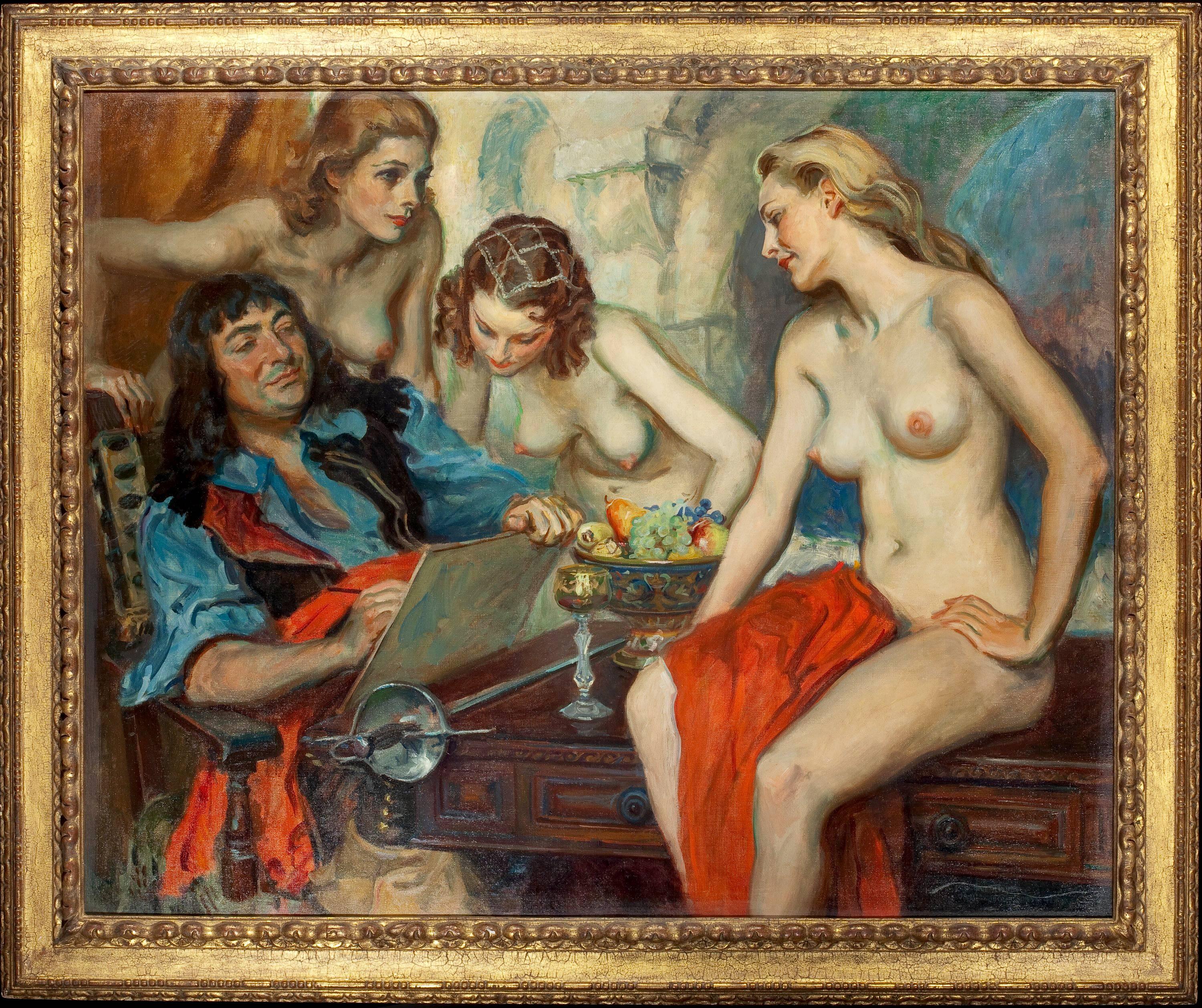 James Montgomery Flagg Nude Painting - Ham Fisher and Three Nudes