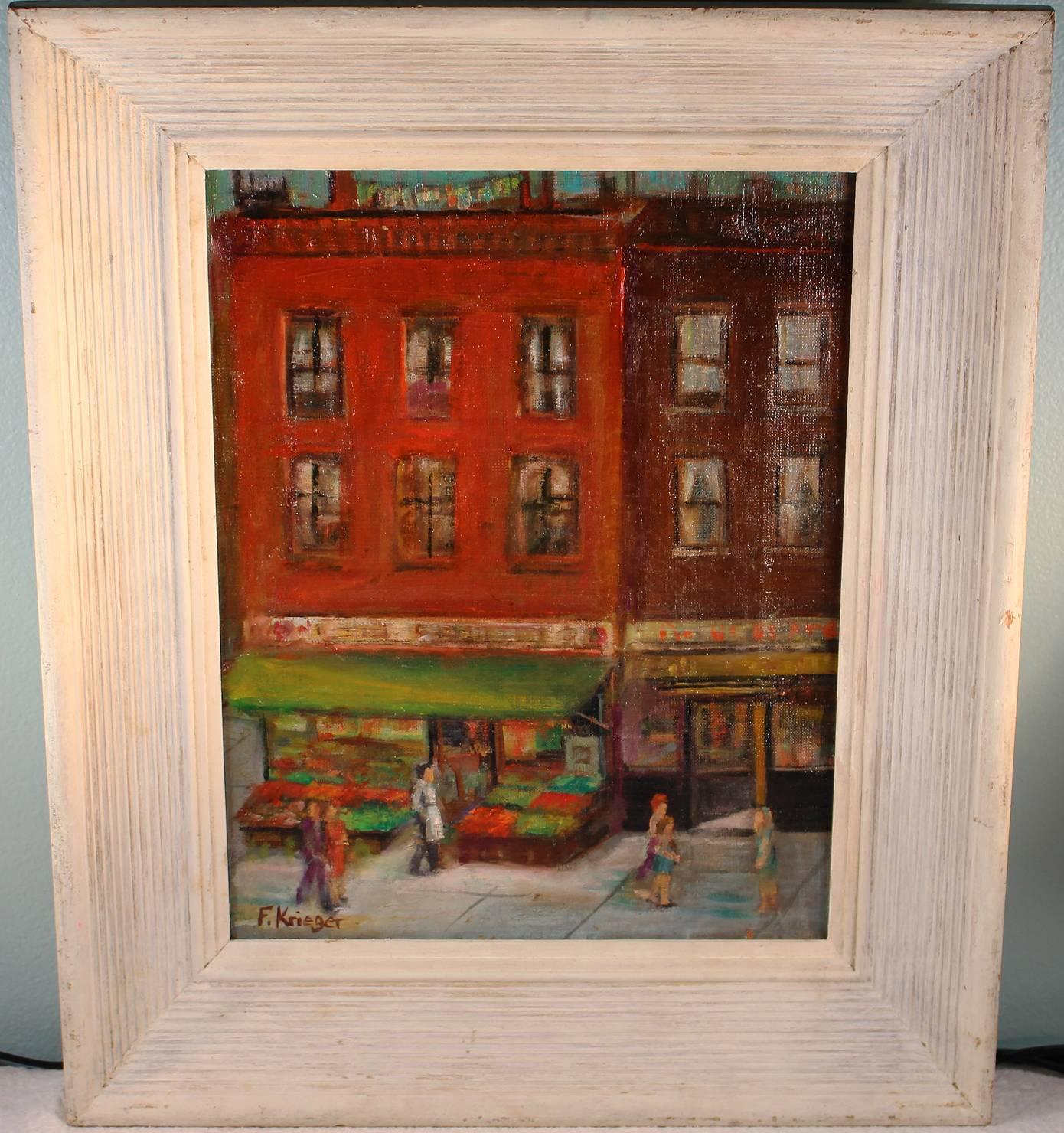 A Bustling Brooklyn Avenue - American Realist Painting by Florence Krieger