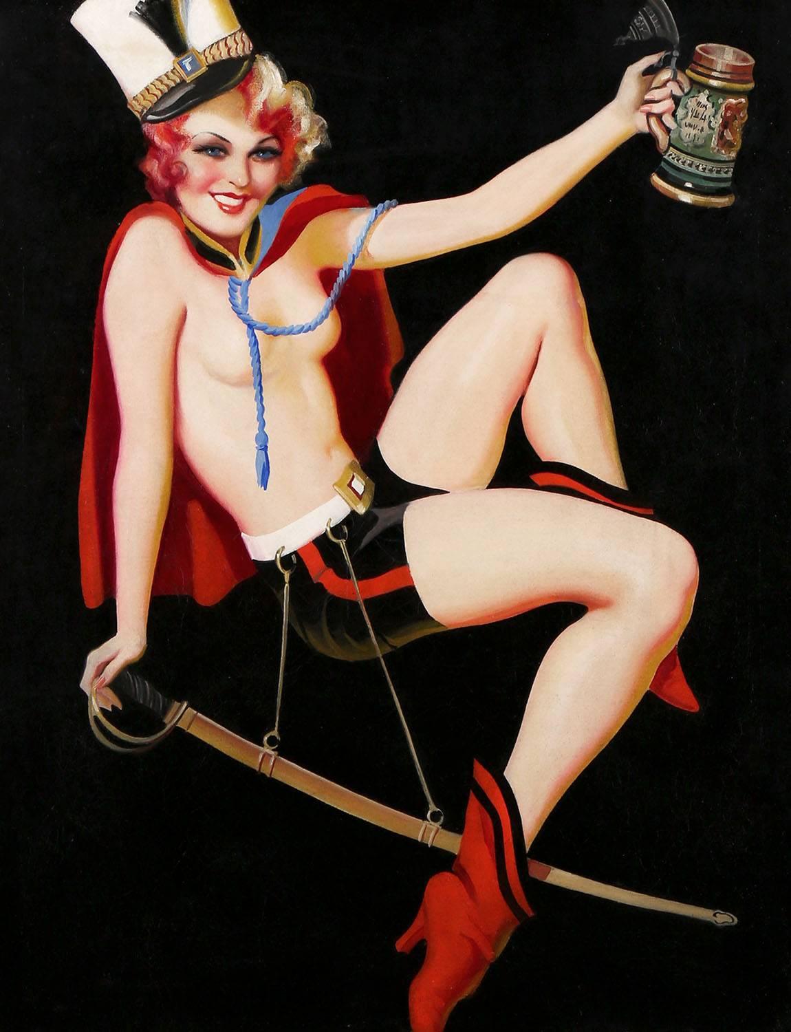 Earle K. Bergey Figurative Painting - Spicy Pulp Beer Hall Girl