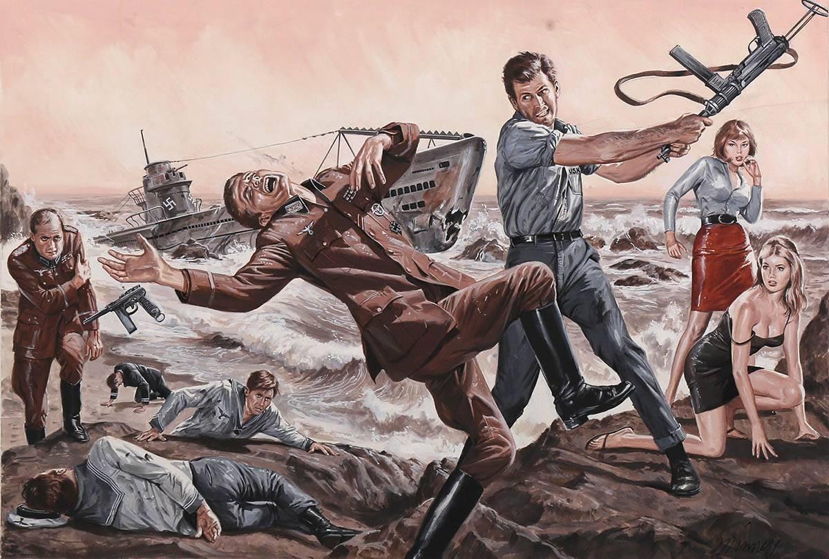 Bruce Minney Figurative Painting - Man's World Nazi Battle Scene