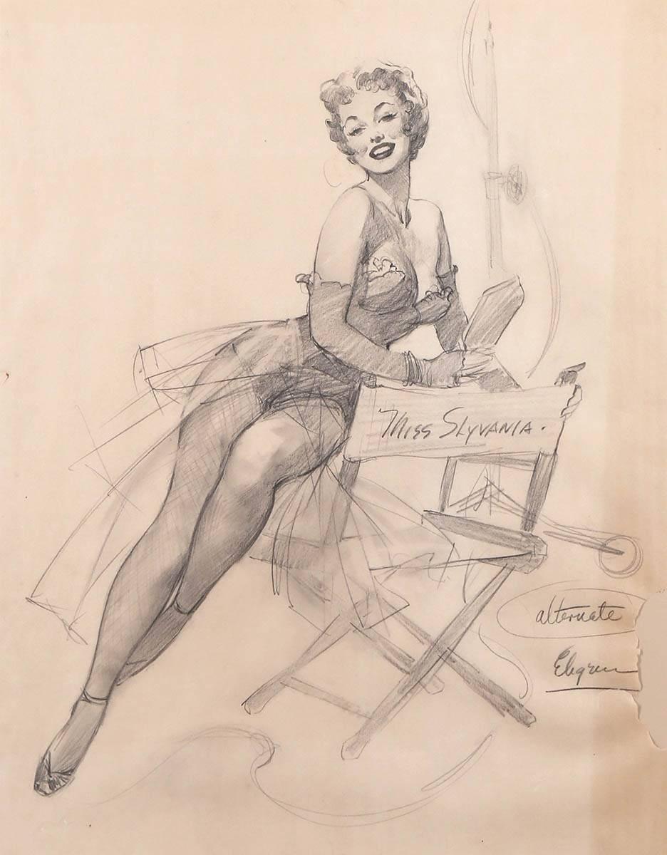 Figurative Painting Gil Elvgren - Miss Sylvania - Préliminaire