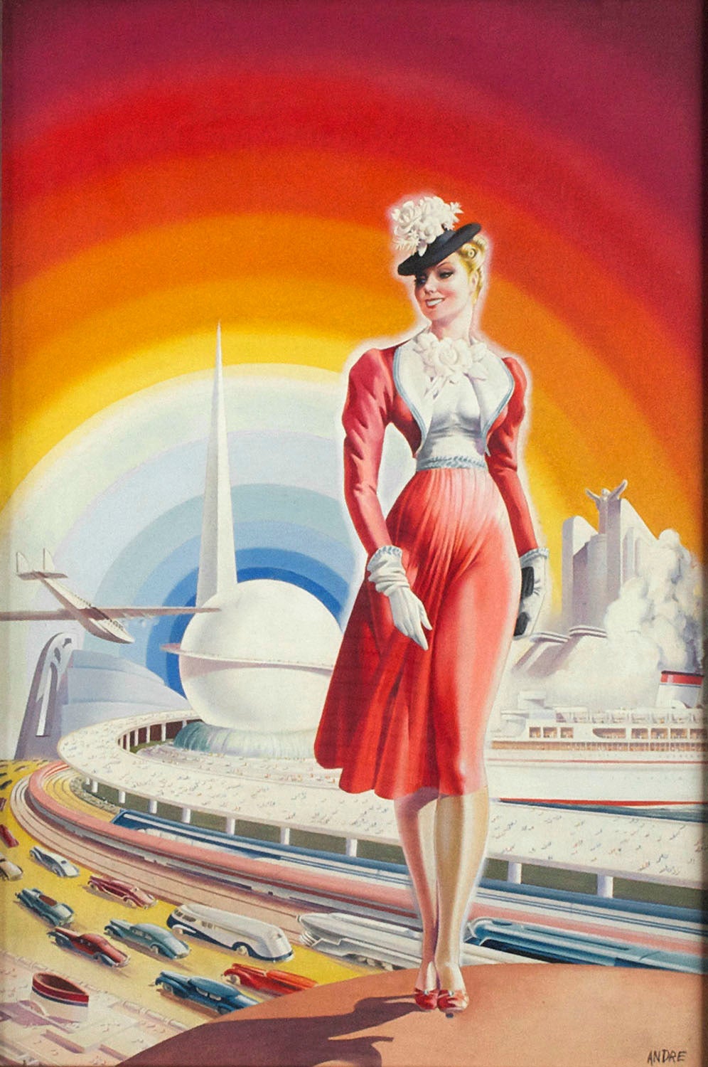 Andre Durenceau Figurative Painting - Publicity for the New York World's Fair