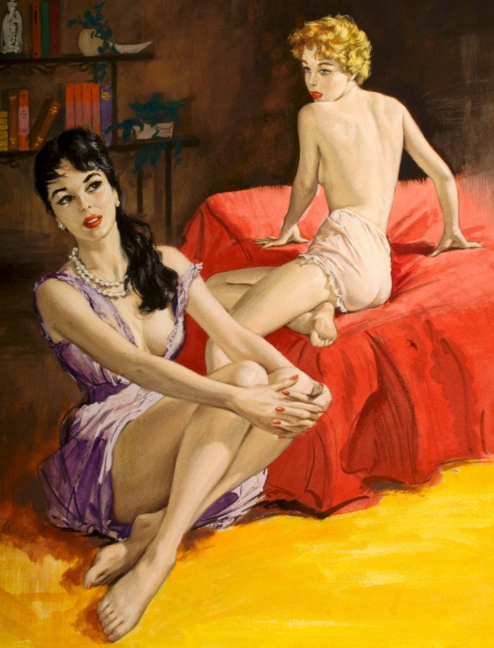 Angeboten wird ein verschwommenes und provokatives Buchcovergemälde von Paul Rader für The Path Between aus Papier. Dieser Titel von Midwood Books stammt aus dem Jahr 1961 und war ein definierendes Beispiel für das sehr beliebte:: homosexuelle