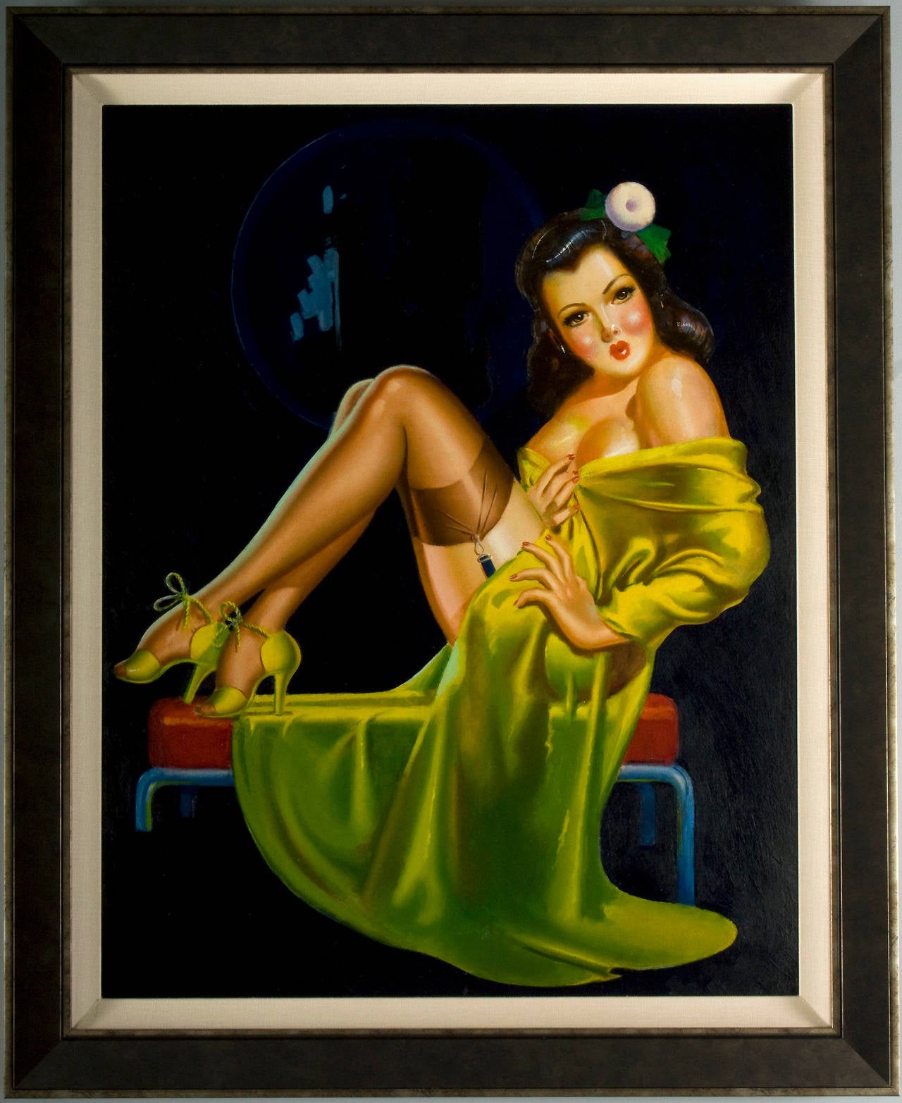 Pin Up Girl & Cobalt Mirror - Painting by Irving Winer