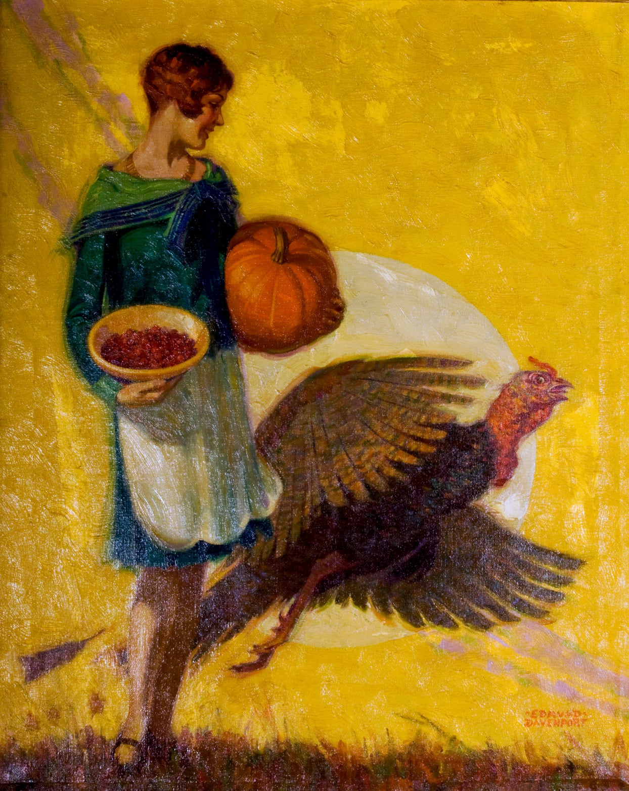 Edmund Davenport Figurative Painting - Thanksgiving Day Harvest