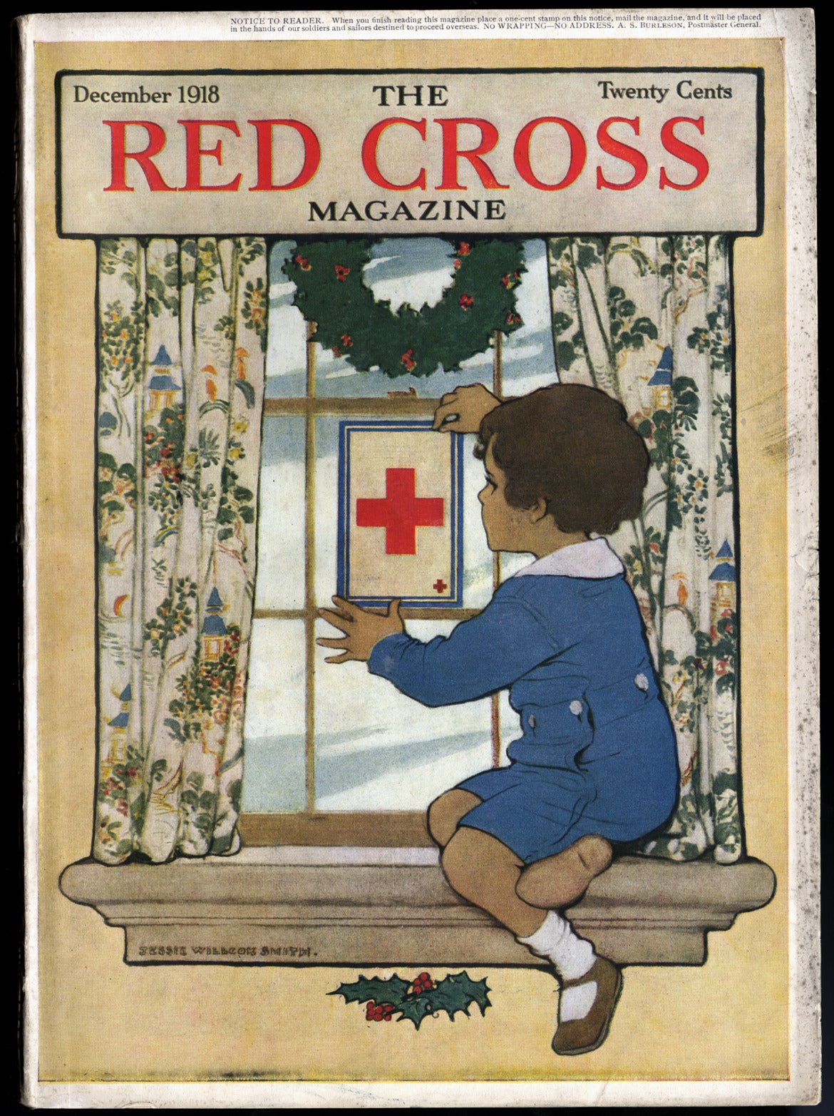 A large and poignant oil painting by the Spanish-born American artist and illustrator Francis Luis Mora. This moving and expressive artwork was created as the frontispiece for the December 1918 issue of Red Cross Magazine. As published this appeared