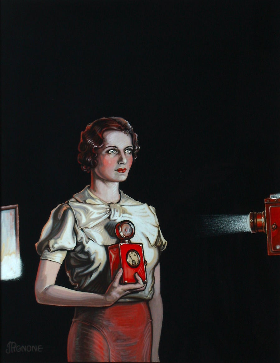 Joseph Pigone Figurative Painting - Radio Device Guides the Blind