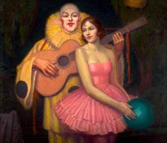 Pierrot and Ballerina Art Deco Interior Scene