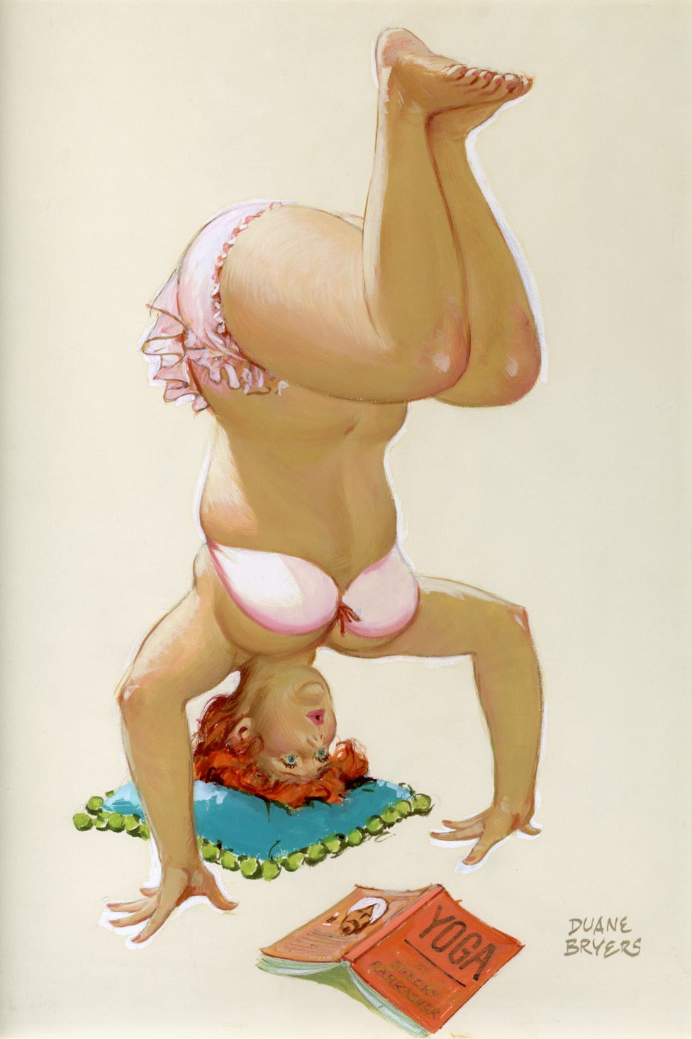 Duane Bryers Figurative Painting - Hilda Hopes Yoga Won't Fail