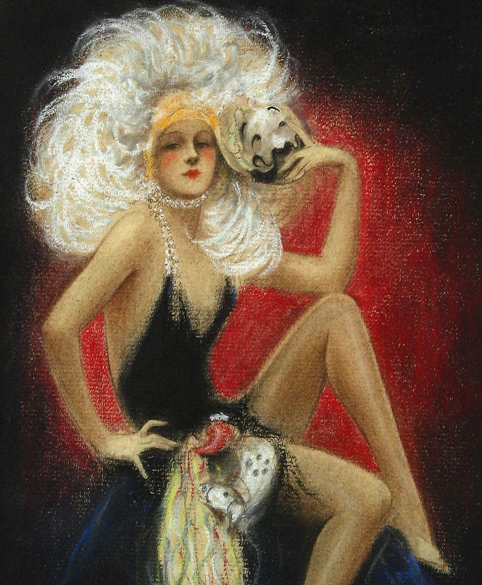 Follies Girl in Red - Black Figurative Art by Charles Sheldon