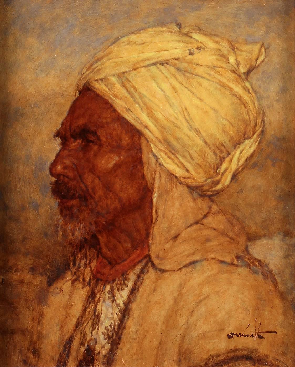 Uomo col turbante del Nepal - Painting Impressionismo americano di Clarence McGrath