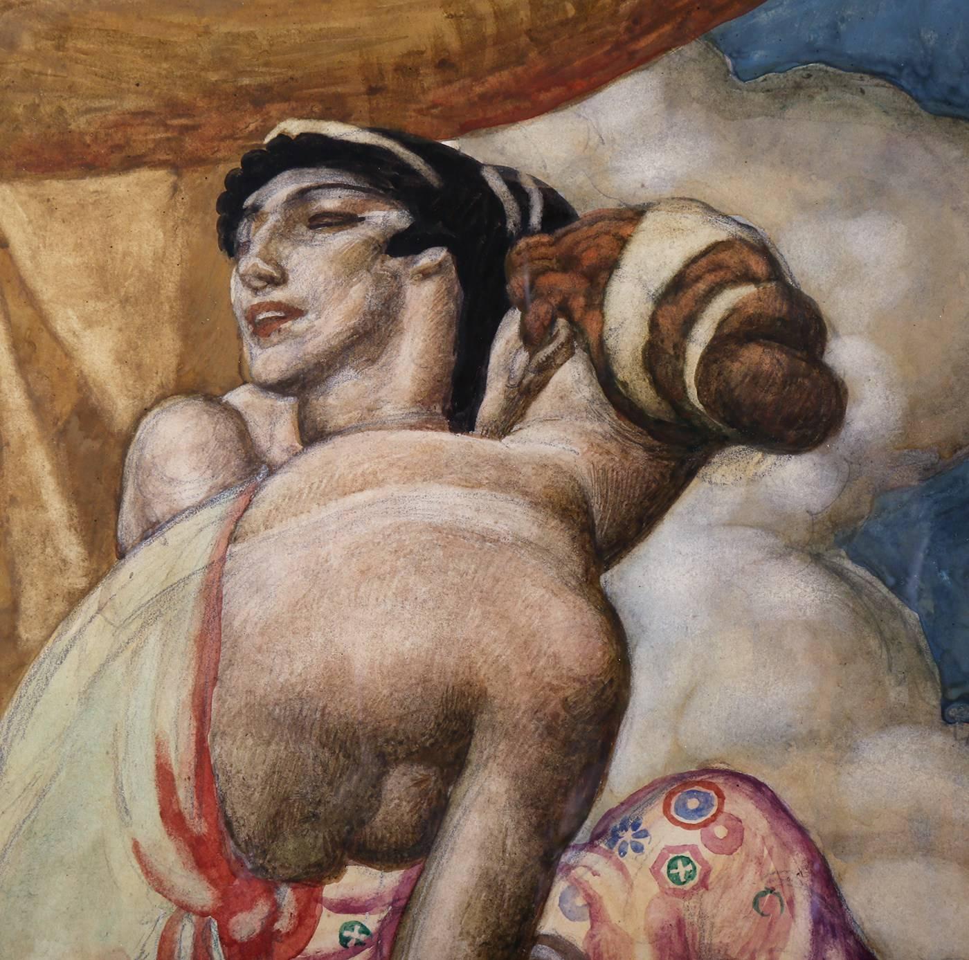 A deeply moving reflection on the tremendous loss and upheaval caused by World War I, this allegorical preparatory painting by the American artist, sculptor and muralist Eugene Savage was a preliminary study for one of the epic murals that grace the