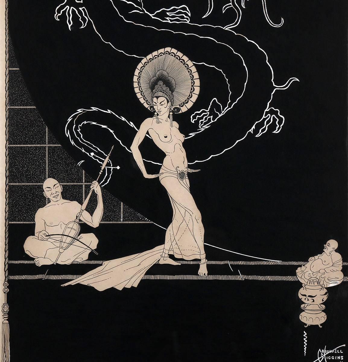 Dragon Lady - Black Figurative Painting by Cardwell Higgins