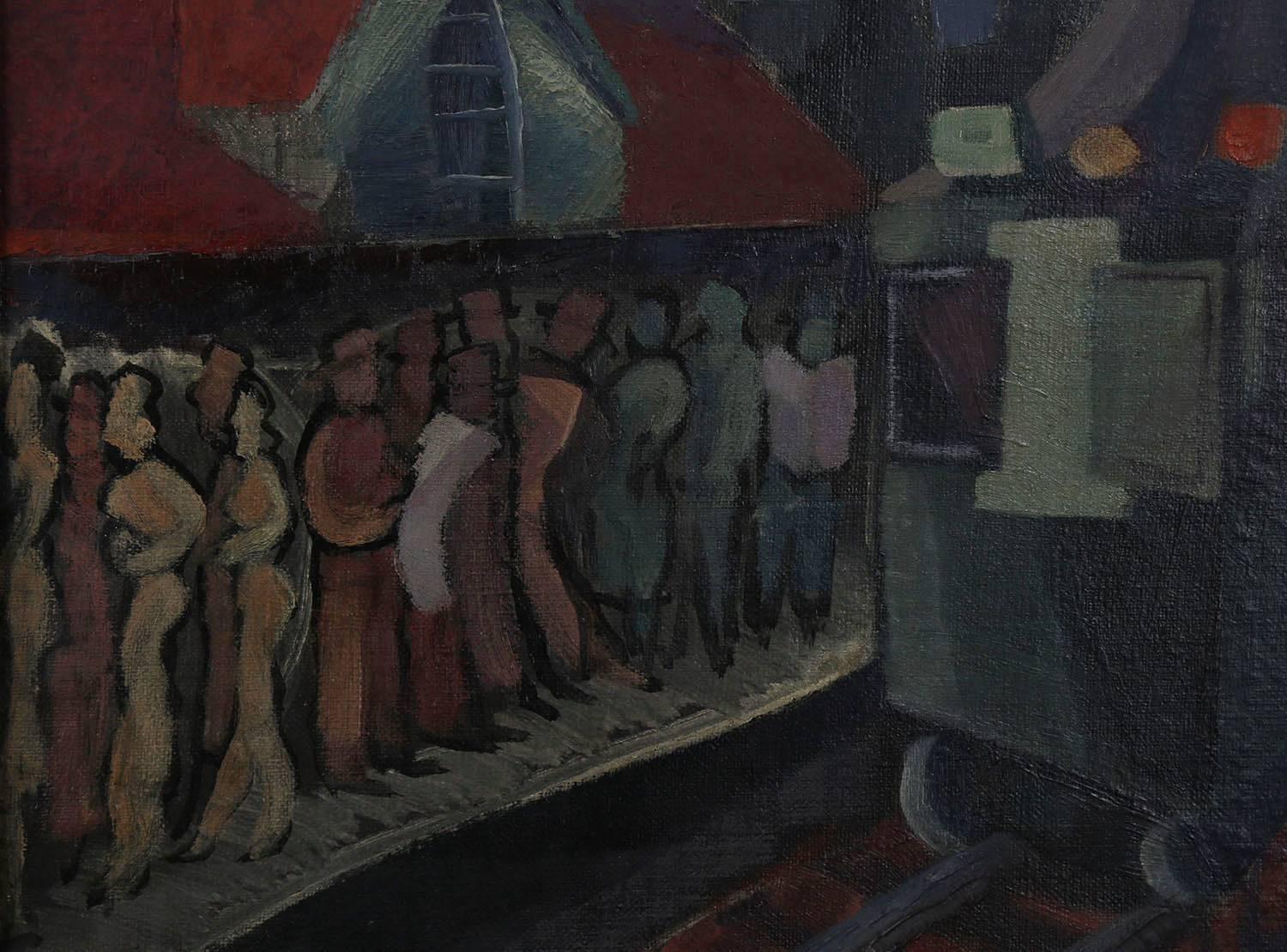 Subway Platform At Night  - Modern Painting by Alfred Statler