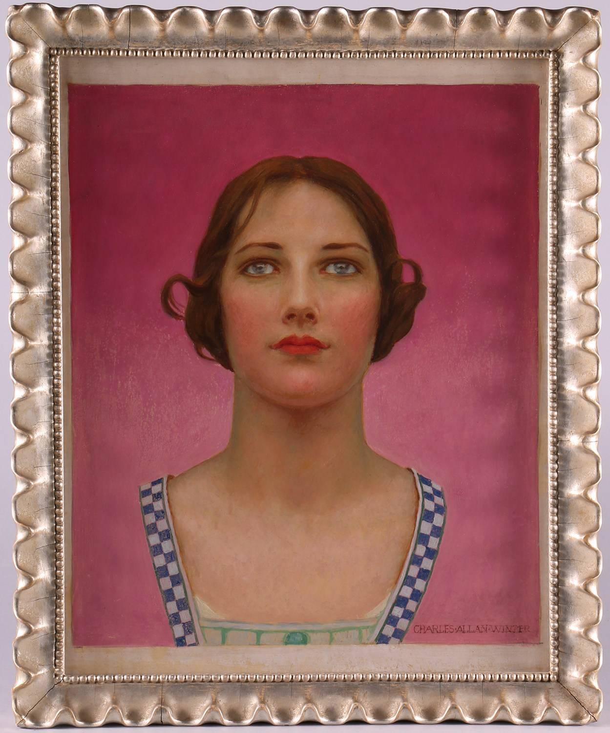 Blue Eyed Girl - Art Deco Painting by Charles Allan Winter